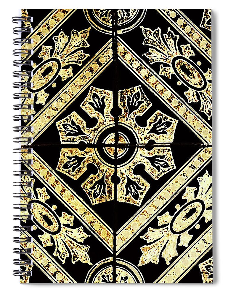 Gold Tiles Spiral Notebook featuring the digital art Gold On Black Tiles Mosaic Design Decorative Art III by Irina Sztukowski