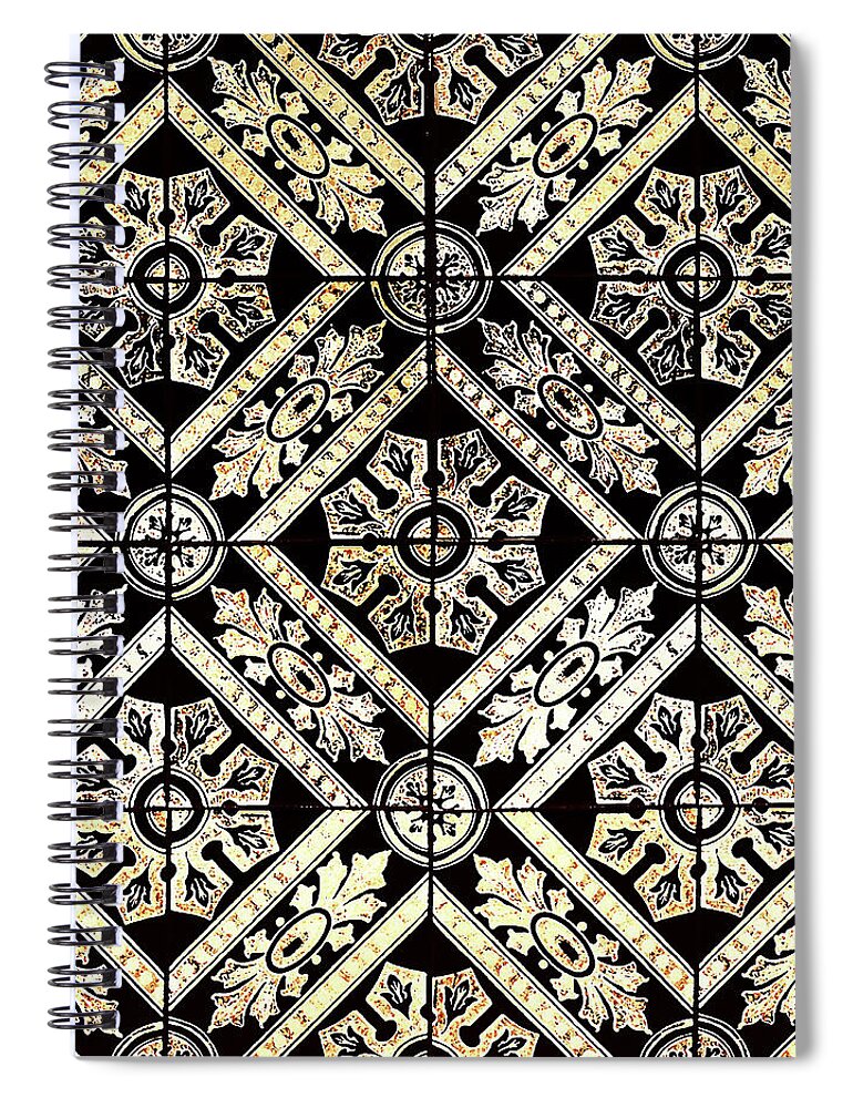 Gold Tiles Spiral Notebook featuring the digital art Gold On Black Tiles Mosaic Design Decorative Art V by Irina Sztukowski