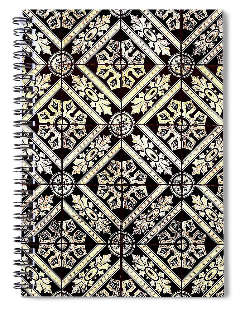 Gold Tiles Spiral Notebook featuring the digital art Gold On Black Tiles Mosaic Design Decorative Art VI by Irina Sztukowski