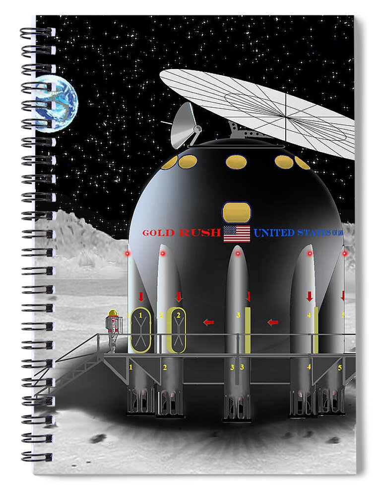 Colonization Spiral Notebook featuring the digital art Gold Rush on the Moon -Gold Rush Mystery Book by Dumitru Sandru