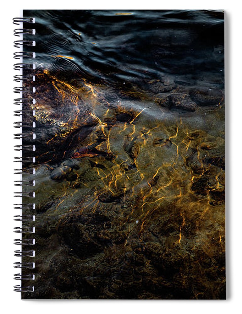 Aqua Spiral Notebook featuring the photograph Gold Veins Abstract River by Dennis Dame