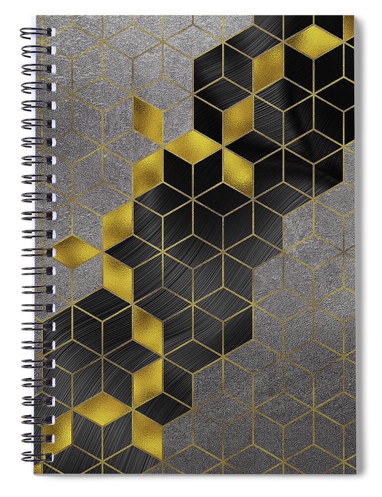Abstract Spiral Notebook featuring the digital art Gold With The Flow Geometric Modern Marble by Sambel Pedes