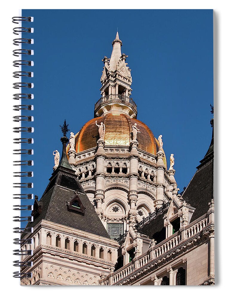 Architecture Spiral Notebook featuring the photograph Golden Dome of the State Capitol Building, Hartford, Connecticut by Phil Cardamone