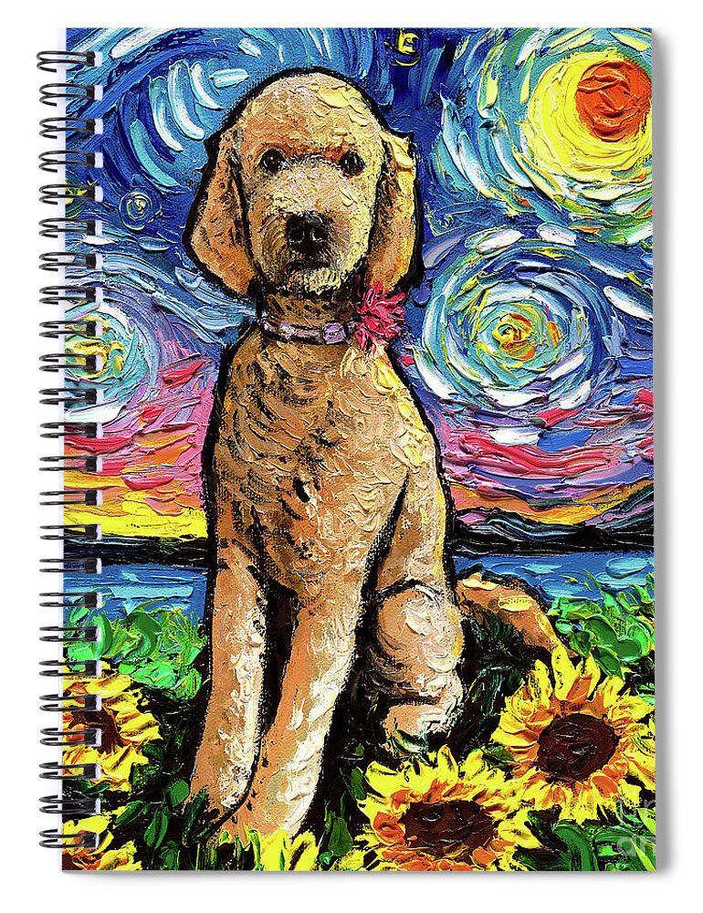 Golden Doodle Spiral Notebook featuring the painting Golden Doodle Night 2 by Aja Trier