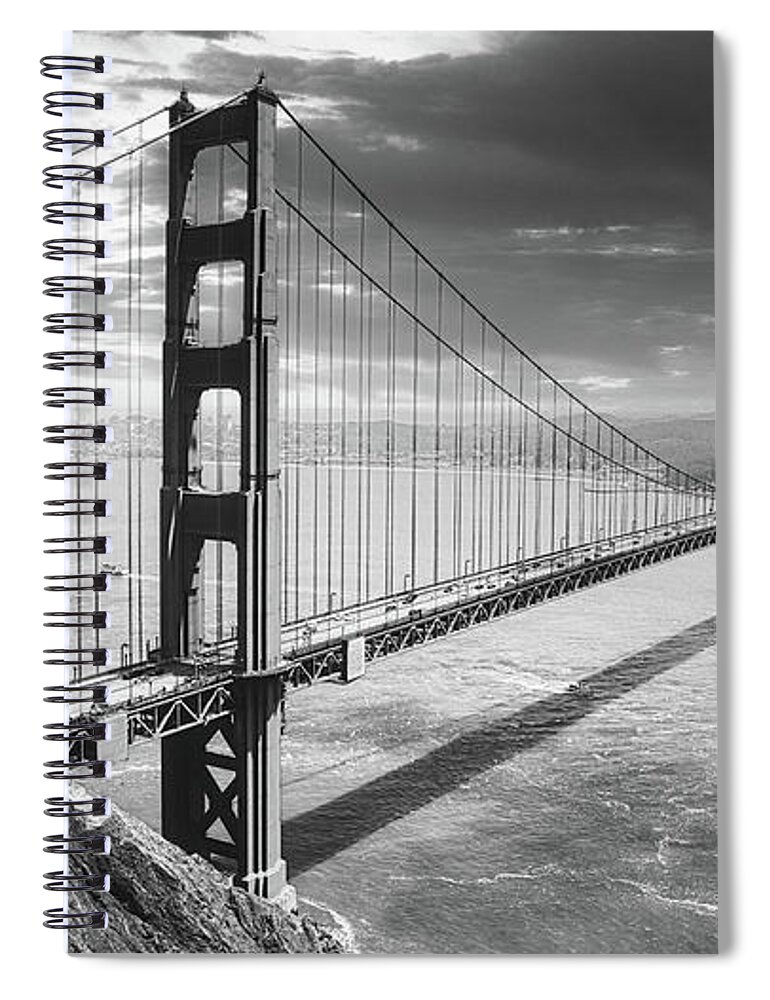 California Spiral Notebook featuring the photograph Golden Gate Bridge in Black and White Panorama by Stefano Senise