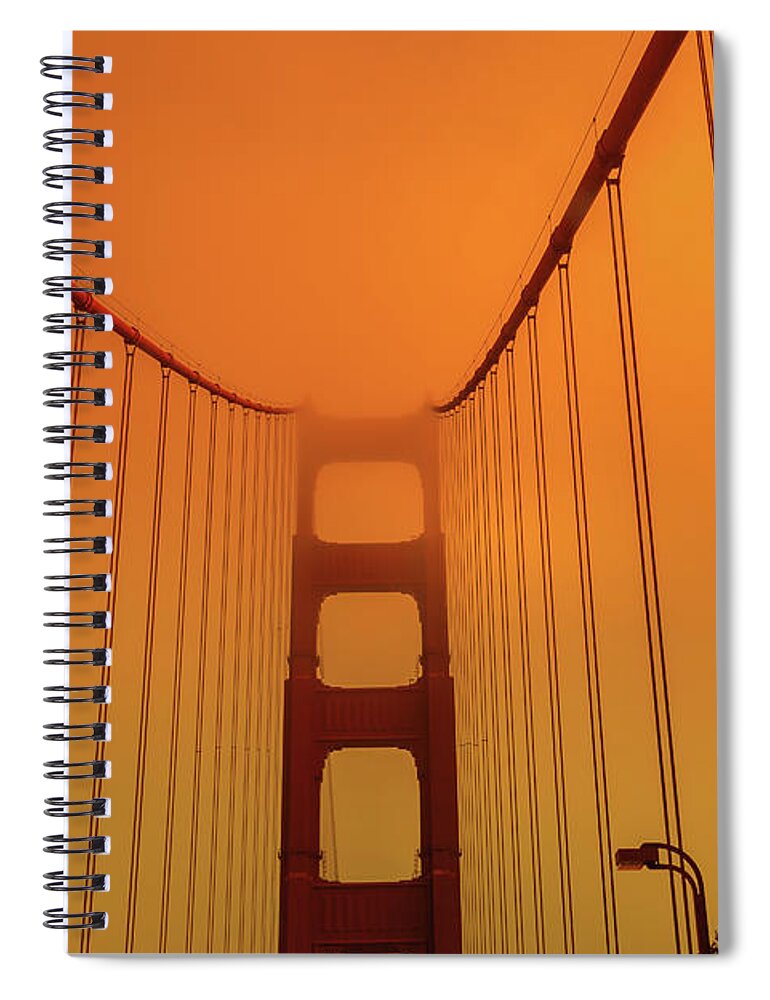 San Francisco Spiral Notebook featuring the photograph Golden Gate Bridge smoky sky by Benny Marty