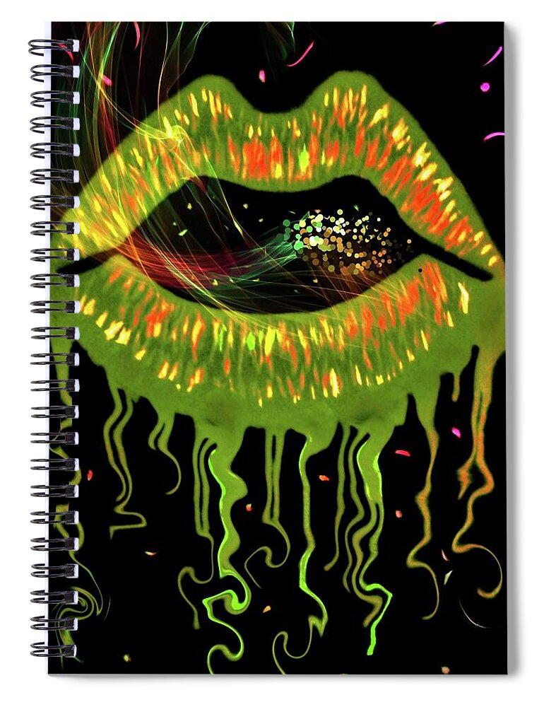 Gold Spiral Notebook featuring the painting Golden Green Lips by Anna Adams