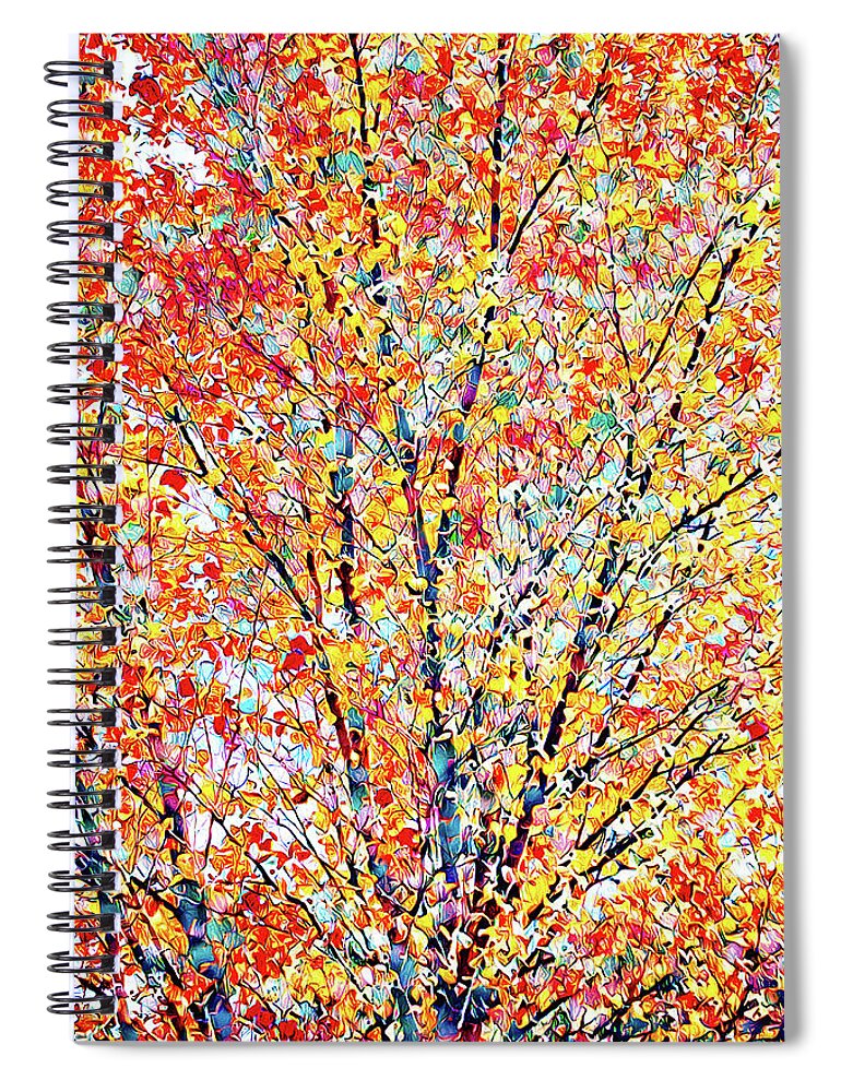 Tree Spiral Notebook featuring the mixed media Golden leaves - Abstract by Tatiana Travelways