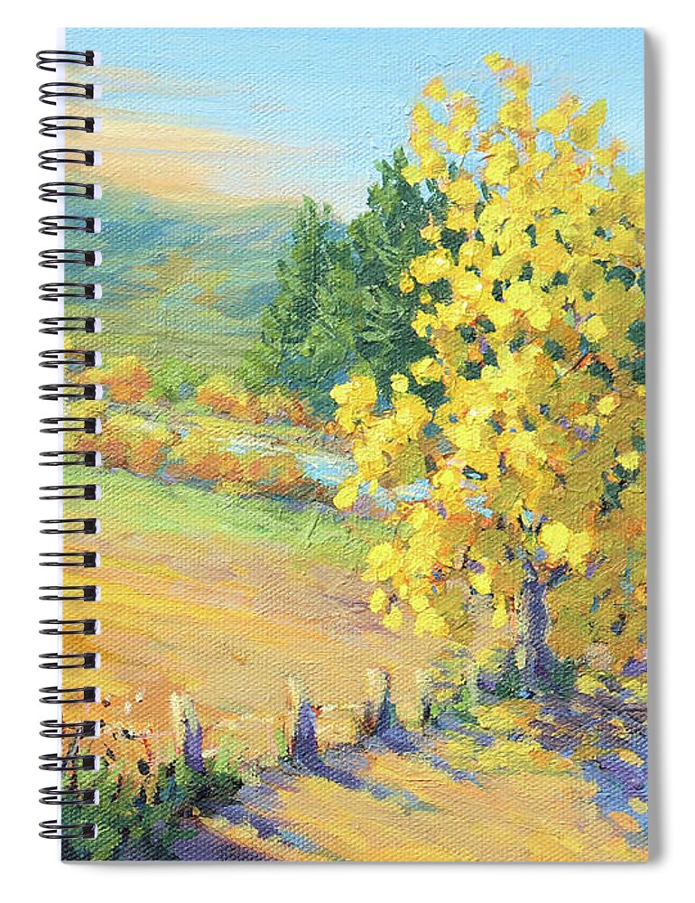 Tree Spiral Notebook featuring the painting Golden Light - Fall Color Painting by Karen Ilari