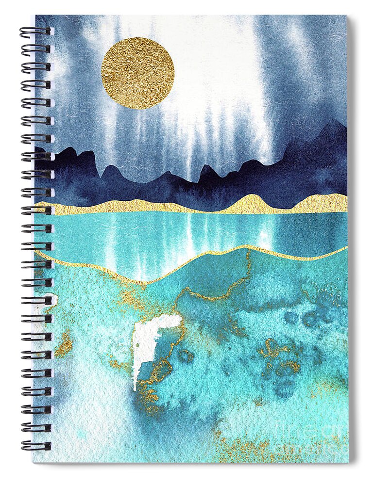 Modern Landscape Spiral Notebook featuring the painting Golden Moon by Garden Of Delights