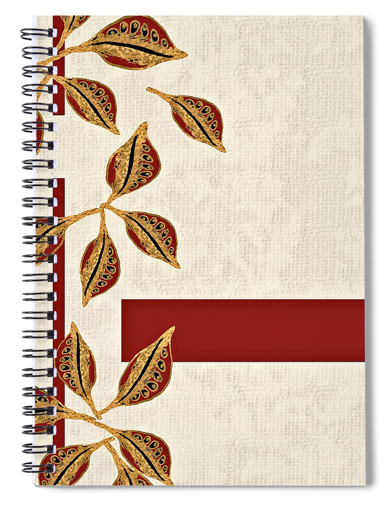 Gold Spiral Notebook featuring the digital art Golden Seed Pods Red Bar by Sand And Chi