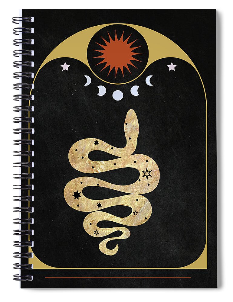 Golden Serpent Spiral Notebook featuring the painting Golden Serpent Magical Animal Art by Garden Of Delights