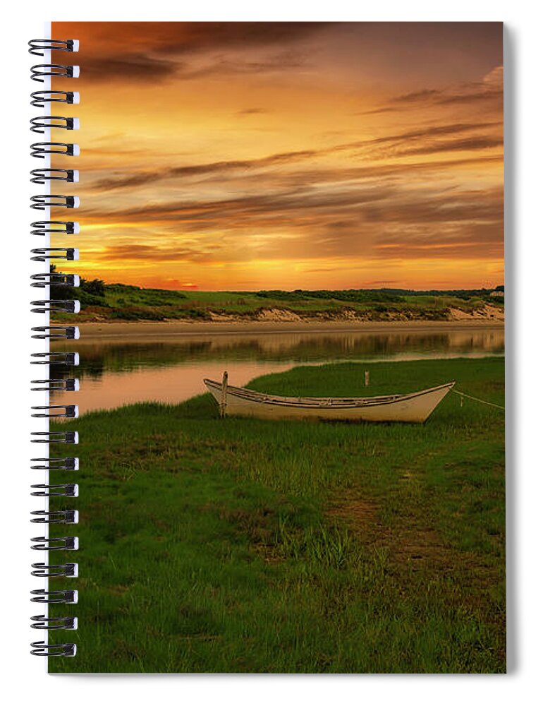Footbridge Beach Spiral Notebook featuring the photograph Golden Sky at Footbridge Beach by Penny Polakoff