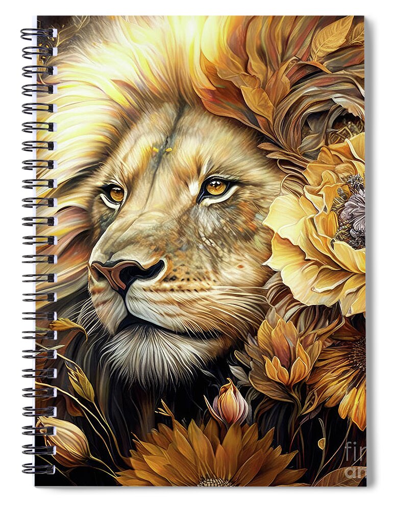 Lion Spiral Notebook featuring the painting Golden Spirit Lion by Tina LeCour