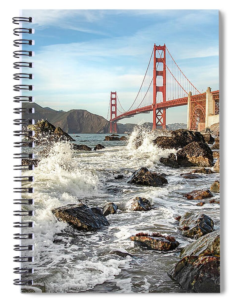 Golden Gate Bridge Spiral Notebook featuring the photograph Golden Splash by Gary Geddes