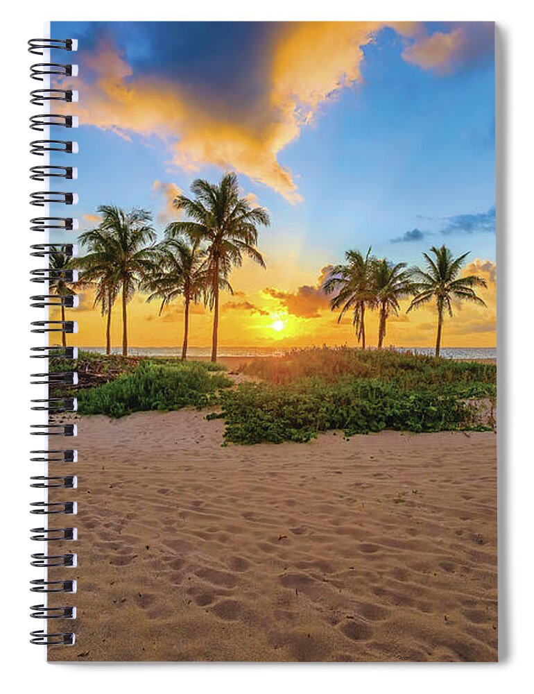 Riviera Beach Spiral Notebook featuring the photograph Golden Sunrise Serenity Captivating Beauty at Riviera Beach Sing by Kim Seng