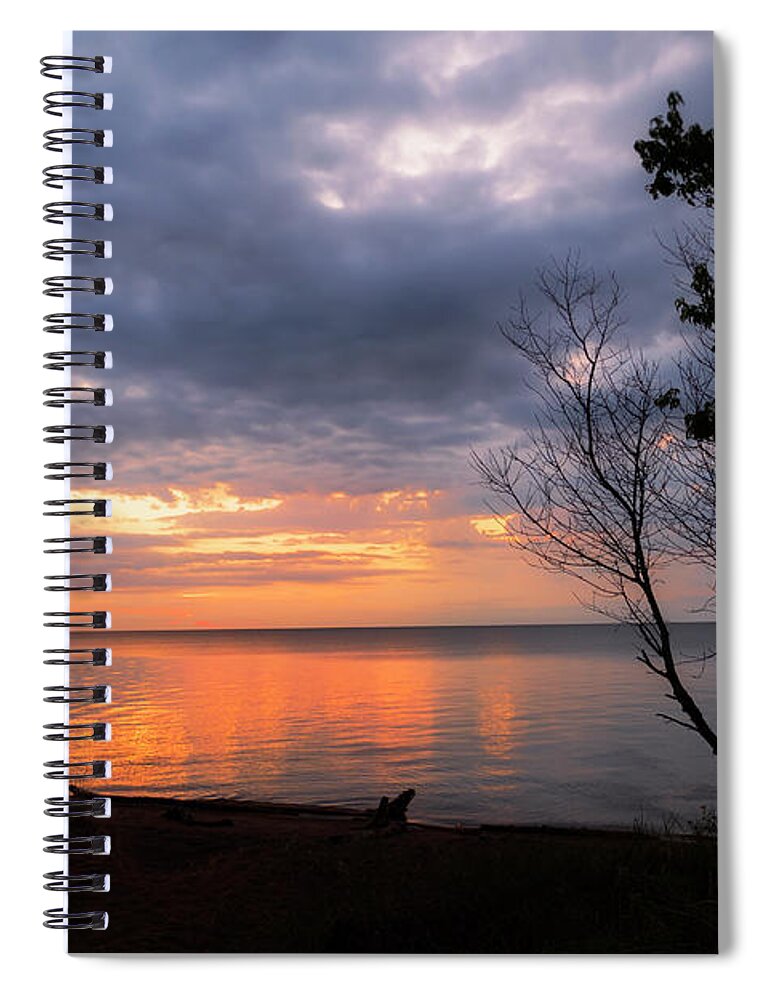 Sunset Spiral Notebook featuring the photograph Golden Sunset on Lake Superior by Sandra J's