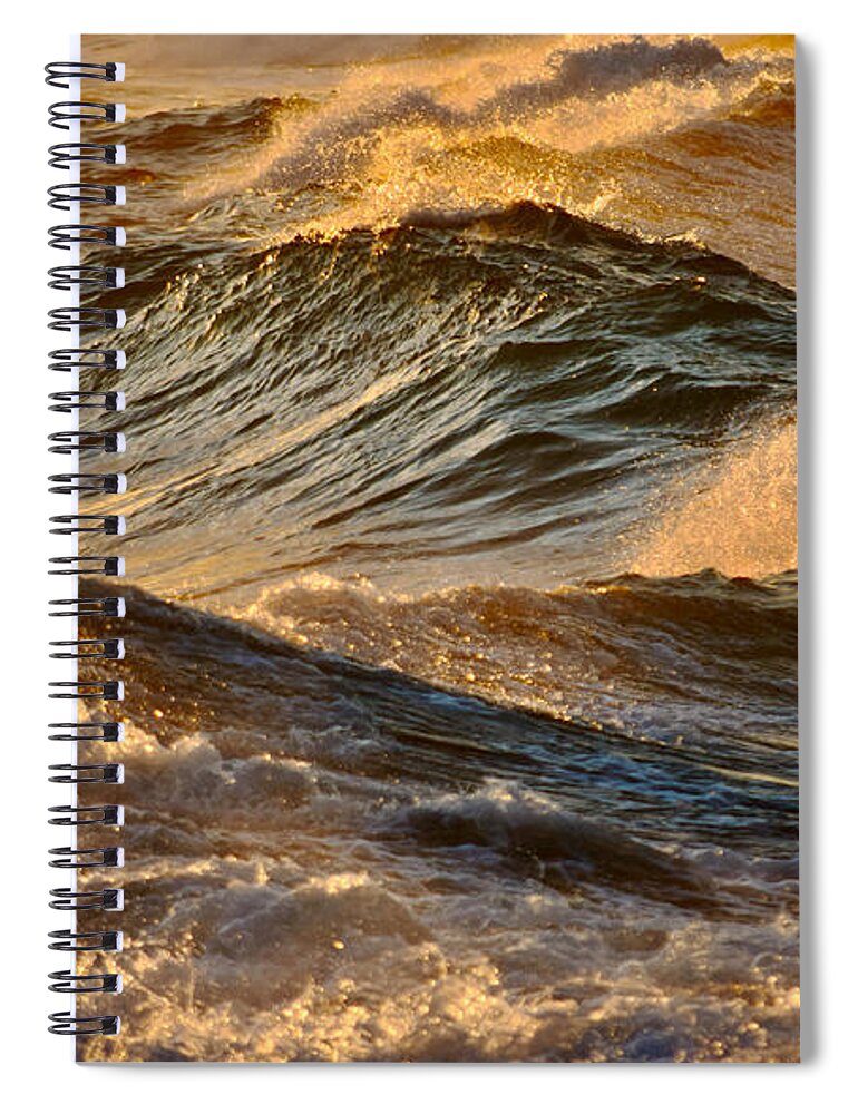 Ocean Spiral Notebook featuring the photograph Golden Wave Tops by Debra Banks