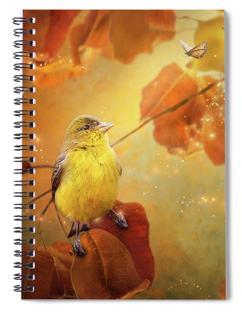 Goldfinch Spiral Notebook featuring the digital art Goldfinch Glow by Nicole Wilde