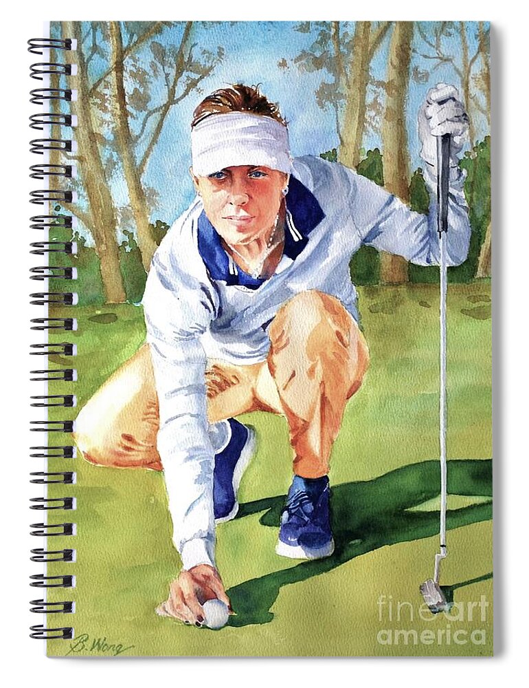 Lady Golfer Spiral Notebook featuring the painting Golf series - Focus by Betty M M Wong