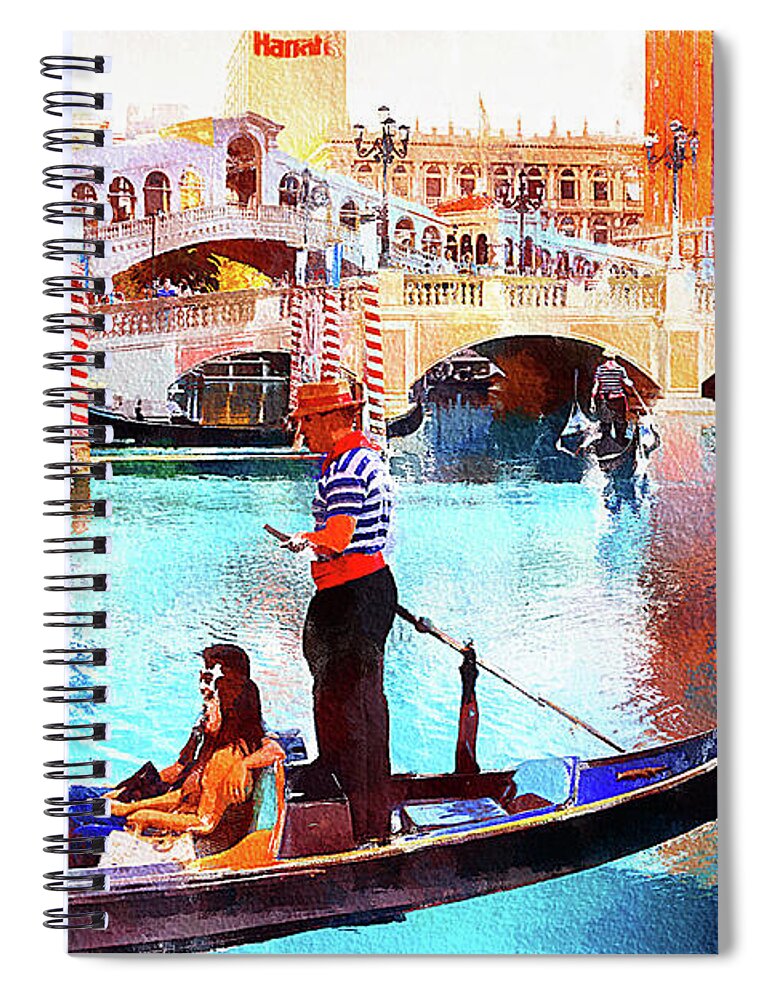 Venice Las Vegas Spiral Notebook featuring the mixed media Gondola rides at the Venetian Las Vegas by Tatiana Travelways