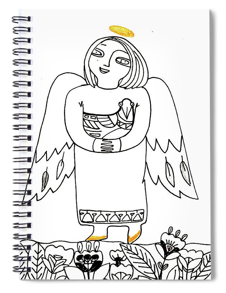 Russian Artists New Wave Spiral Notebook featuring the drawing Good Angel Drawing Series 1 by Tatiana Koltachikhina