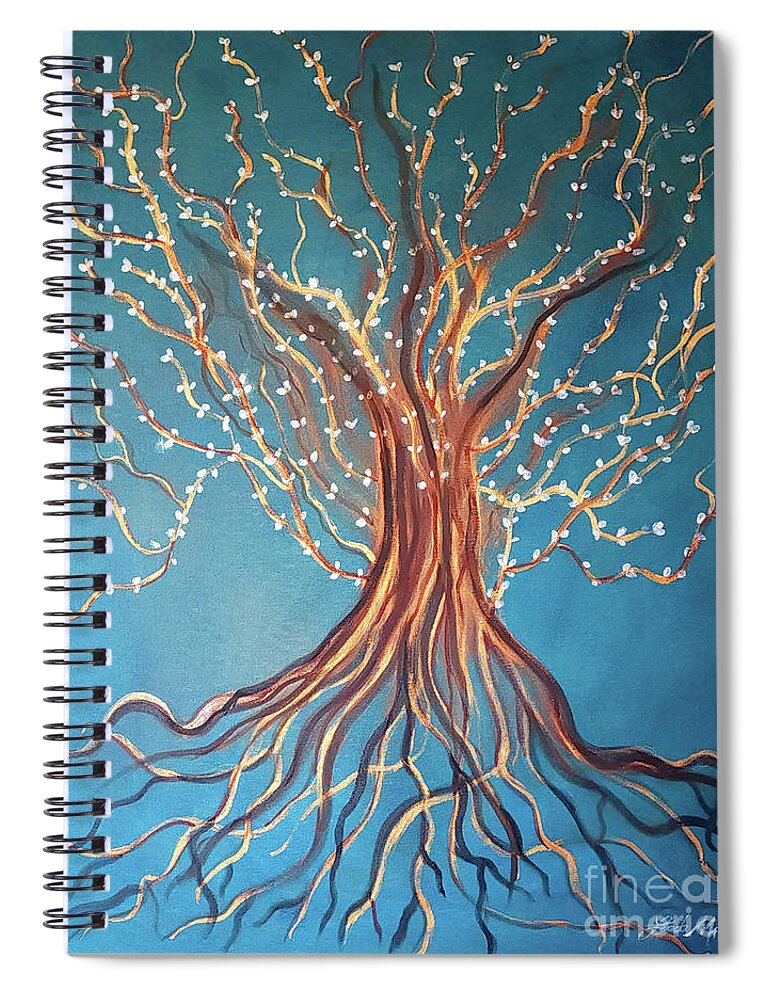 Tree Spiral Notebook featuring the painting Good Roots Bear Fruits by Artist Linda Marie