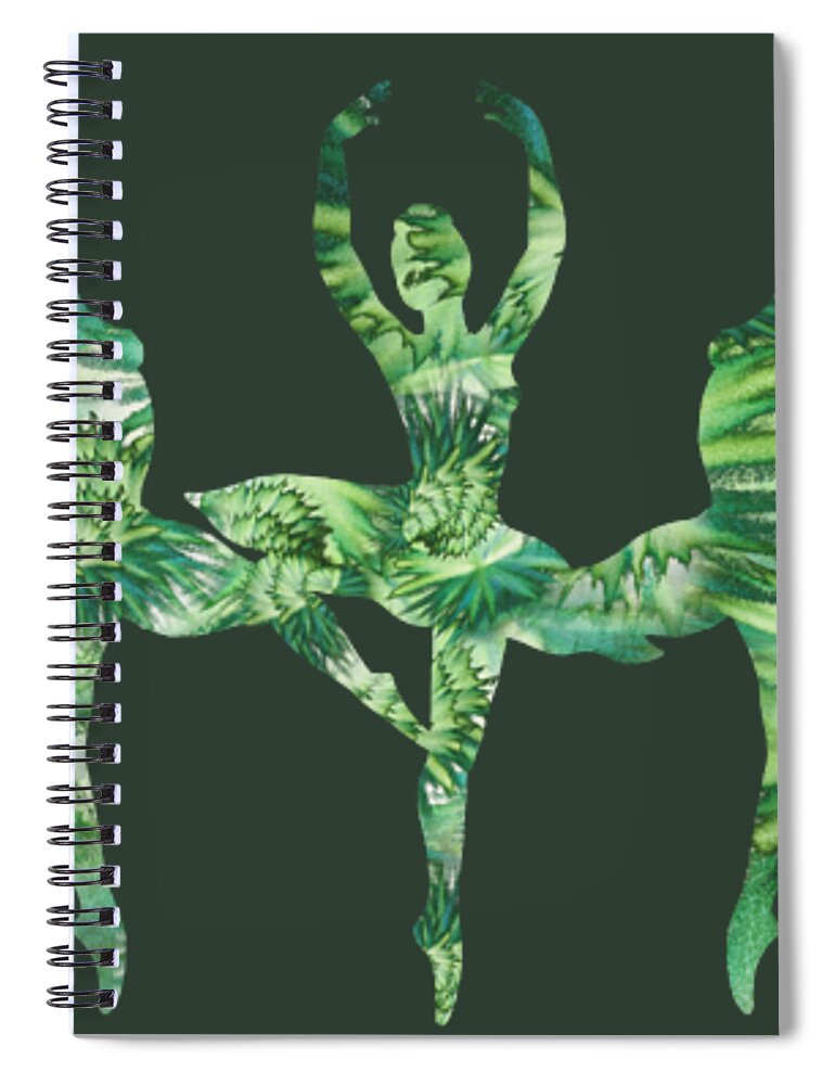 Ballerina Spiral Notebook featuring the painting Gorgeous Move Of Moss Green Watercolor Ballerinas Silhouette by Irina Sztukowski