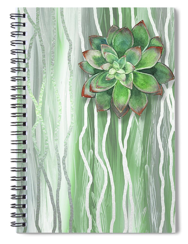 Succulent Spiral Notebook featuring the painting Gorgeous Watercolor Succulent Plant Art Organic Green And Silver by Irina Sztukowski