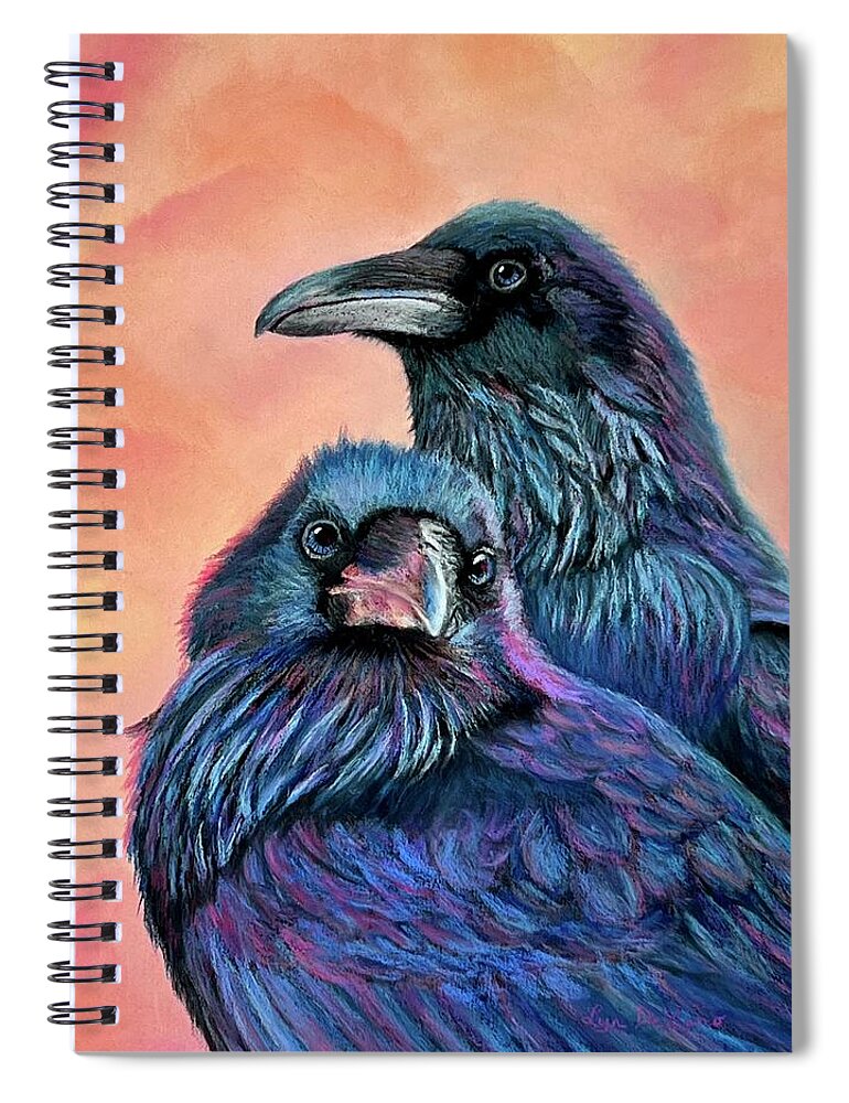 Ravens Spiral Notebook featuring the pastel Got your back by Lyn DeLano