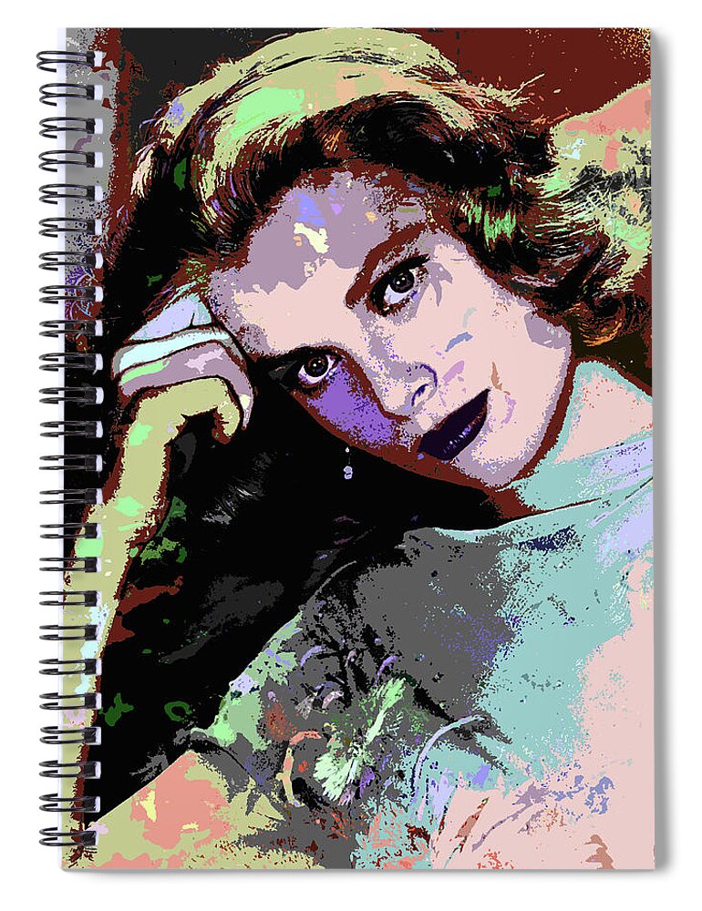 Grace Kelly Spiral Notebook featuring the digital art Grace Kelly psychedelic portrait by Movie World Posters