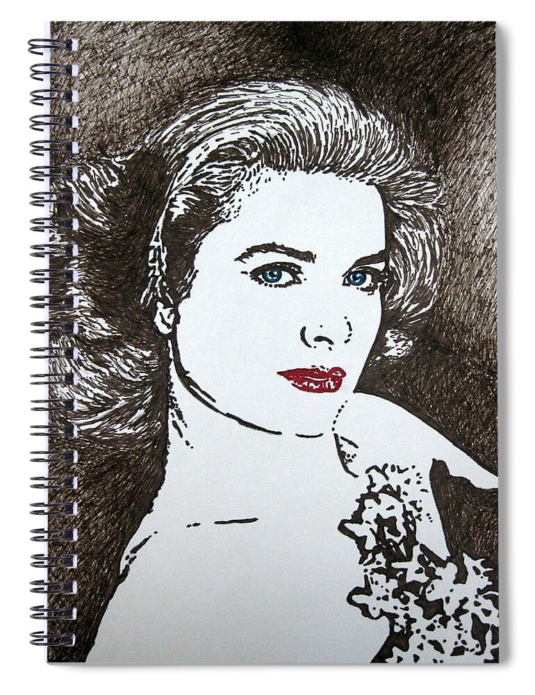Grace Kelly Spiral Notebook featuring the drawing Grace by Lynet McDonald