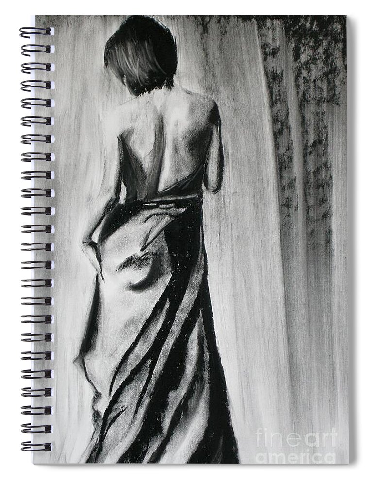 Charcoal Drawing Spiral Notebook featuring the pastel Gracefully Draped II by Radha Rao