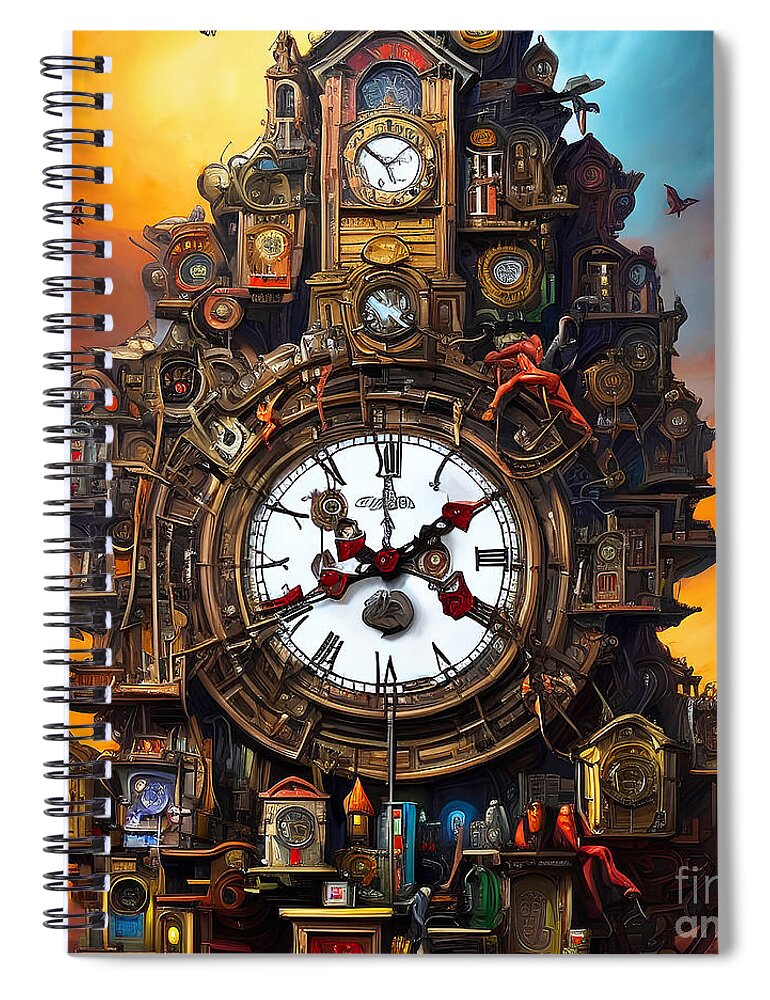 Wingsdomain Spiral Notebook featuring the mixed media Grandfather Clock 20230105h by Wingsdomain Art and Photography