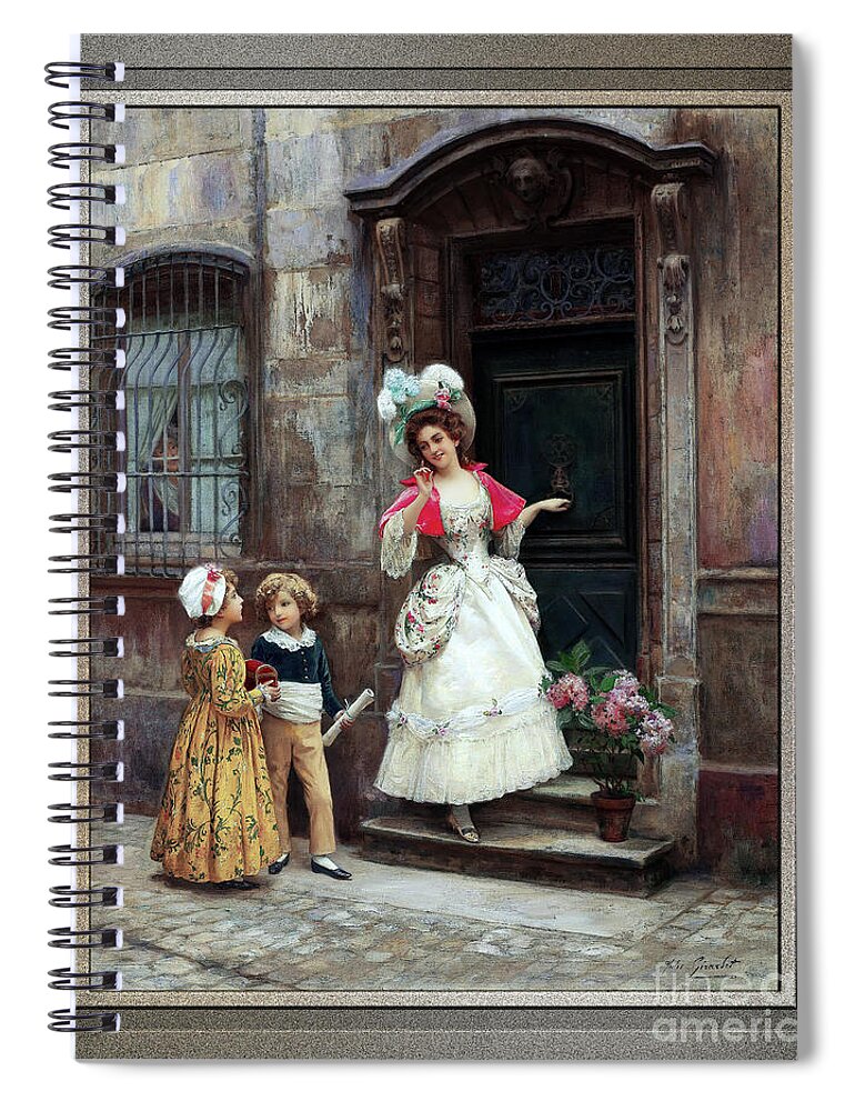 Grandmother’s Birthday Spiral Notebook featuring the painting Grandmothers Birthday by Jules Girardet Remastered Xzendor7 Fine Art Classical Reproductions by Rolando Burbon