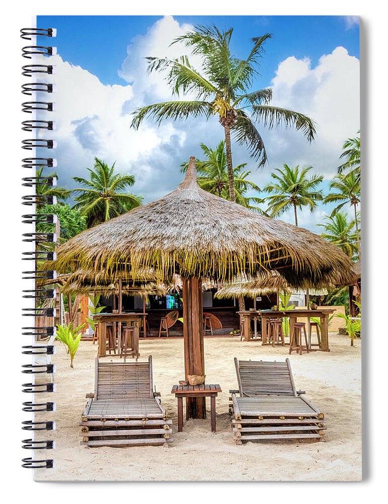 African Spiral Notebook featuring the photograph Grass Umbrellas on the Beach by Debra and Dave Vanderlaan