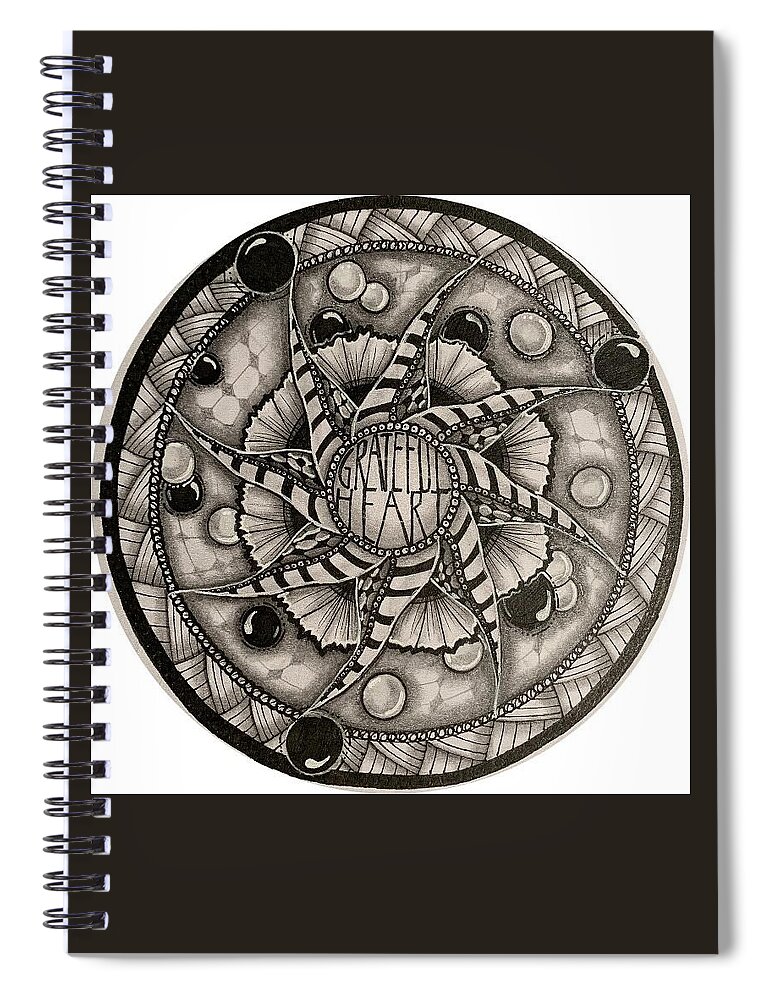 Grateful Spiral Notebook featuring the mixed media Grateful Heart Mandala by Brenna Woods