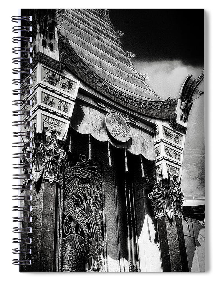 Grauman's Spiral Notebook featuring the photograph Grauman's Chinese Theatre BW by Rene Vasquez