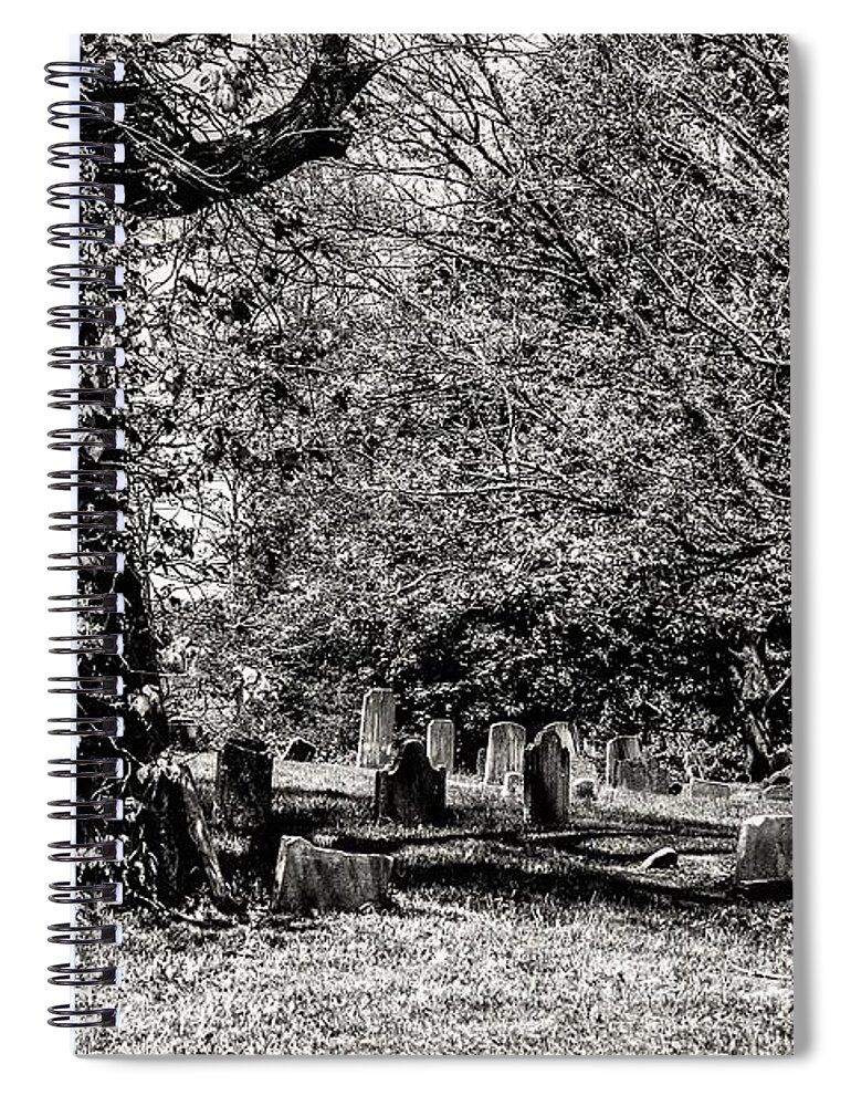 Grave Yard Tombstones Trees B&w Spiral Notebook featuring the photograph Grave Yard1 by John Linnemeyer