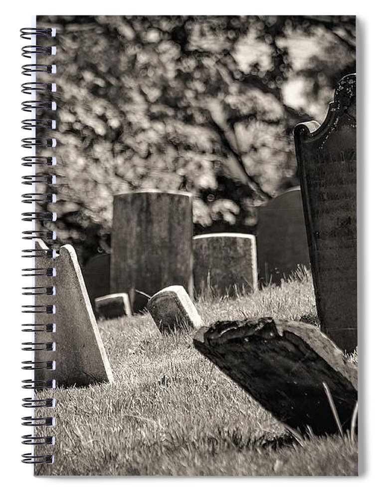 Grave Yard Tomb Stones Trees B&w Spiral Notebook featuring the photograph Grave Yard3 by John Linnemeyer