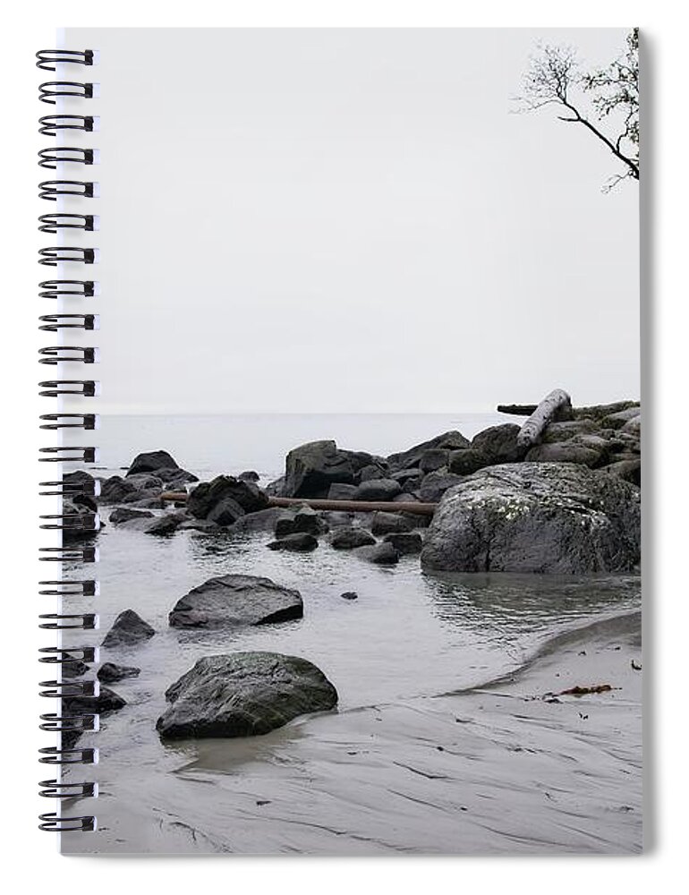 Landscape Spiral Notebook featuring the photograph Gray Day Beach Scene by Allan Van Gasbeck