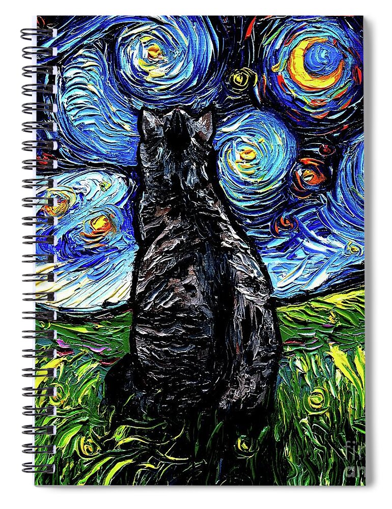 Gray Tabby Night Spiral Notebook featuring the painting Gray Tabby Night by Aja Trier