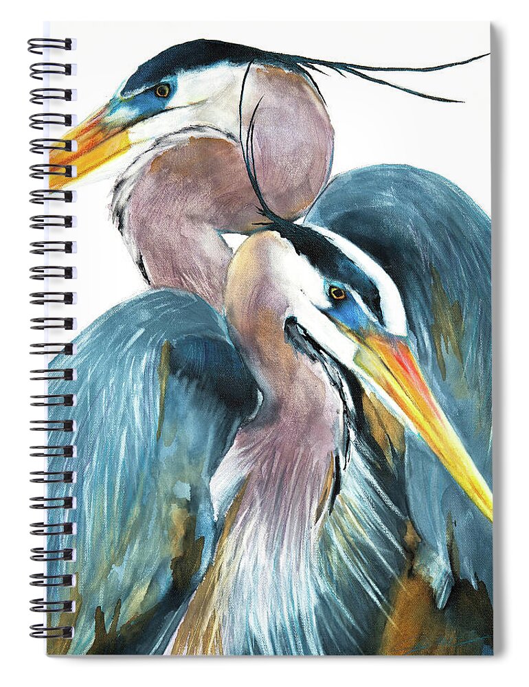 Great Blue Heron Spiral Notebook featuring the mixed media Great Blue Heron Couple by Jani Freimann
