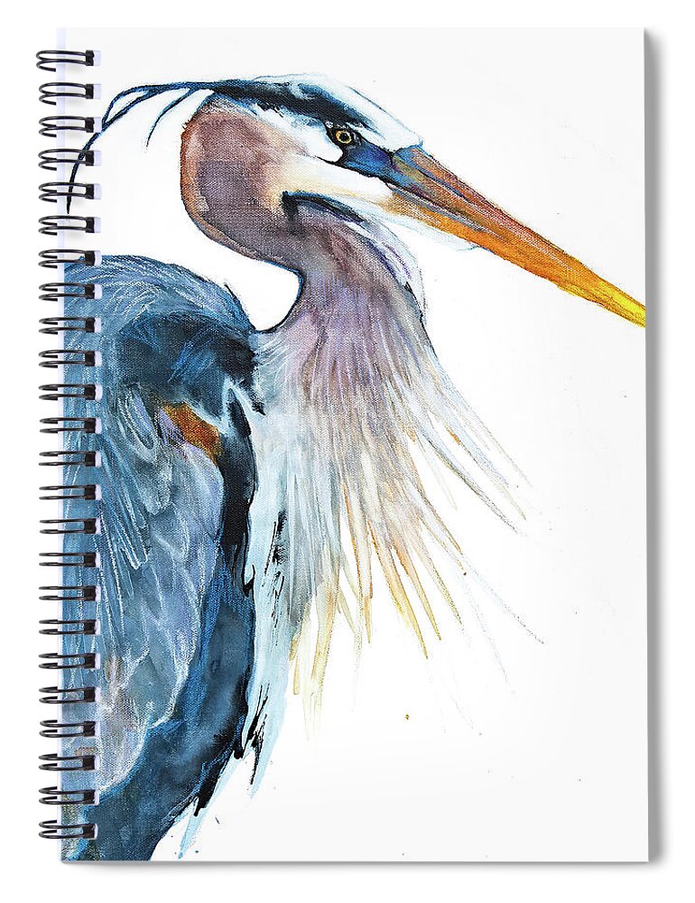 Great Blue Heron Spiral Notebook featuring the mixed media Great Blue Heron by Jani Freimann