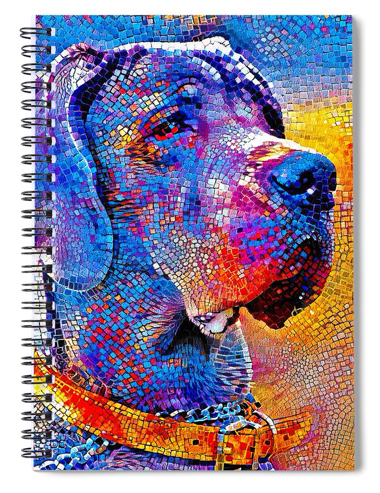 Great Dane Spiral Notebook featuring the digital art Great Dane portrait - colorful mosaic by Nicko Prints