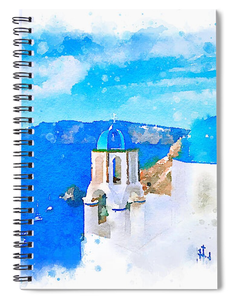  Spiral Notebook featuring the painting Greece seascape - original watercolor by Vart. by Vart
