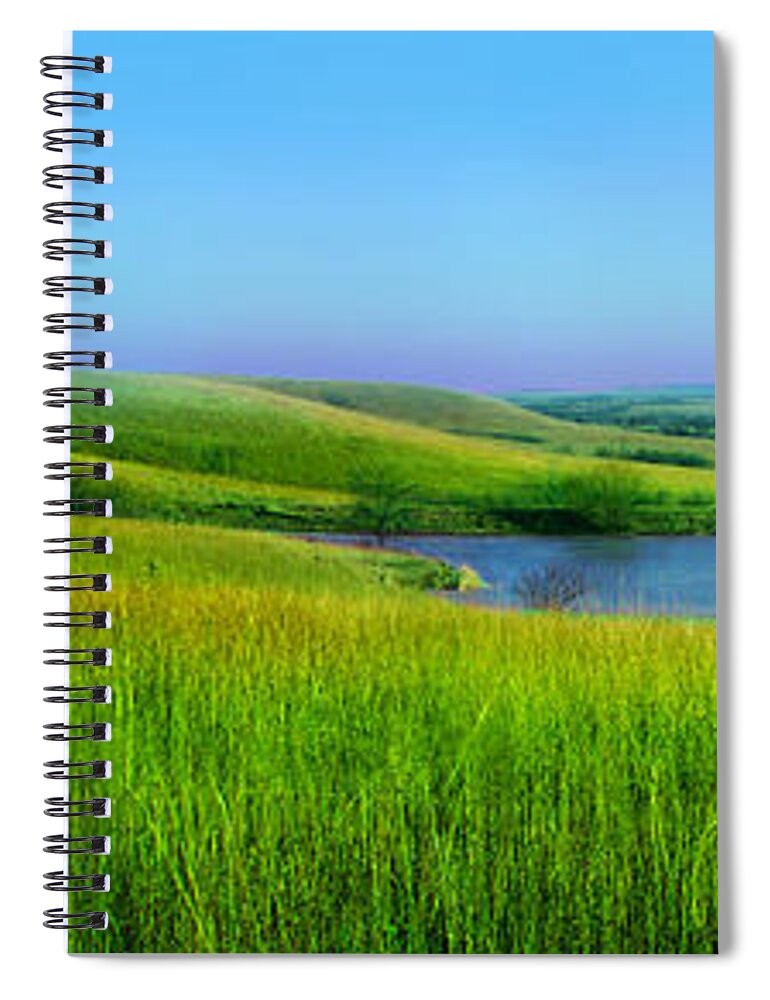 Flint Hills Spiral Notebook featuring the photograph Green and Blue, Flint Hills Pond by Rod Seel