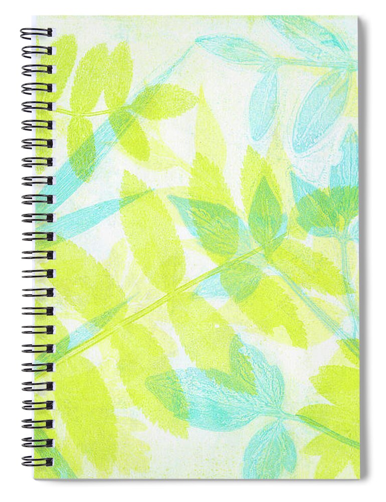 Plant Print Spiral Notebook featuring the mixed media Green and Teal Plant Print by Kristine Anderson