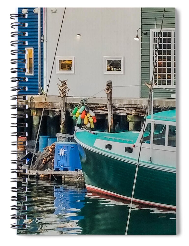 Green Boat Spiral Notebook featuring the photograph Green Boat in Old Port by Bonny Puckett