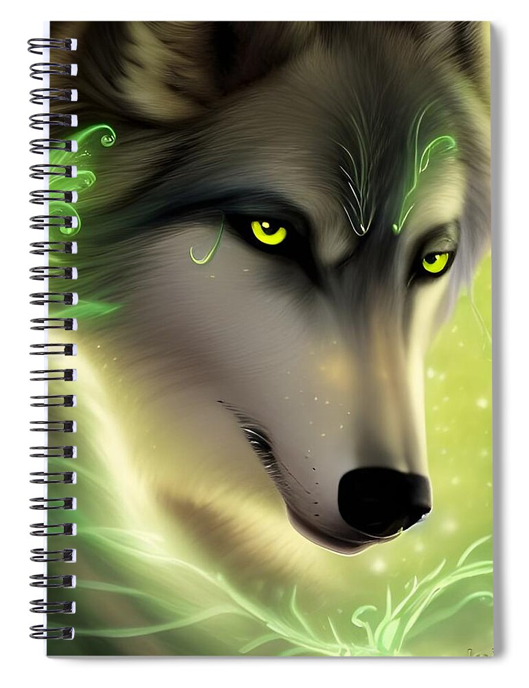 Digital Spiral Notebook featuring the digital art Green-Eyed Wolf by Beverly Read